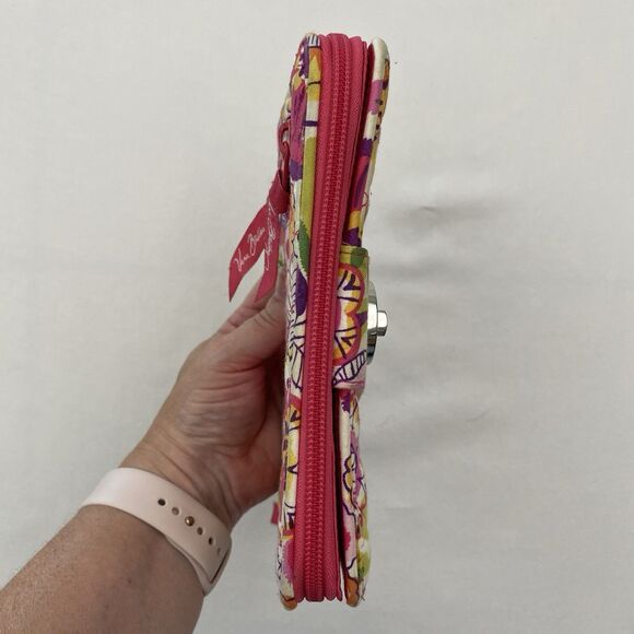 Vera Bradley Wallet Zip Around Turn Lock Organizer Pink Floral Quilted Bloomcore - Picture 7 of 14